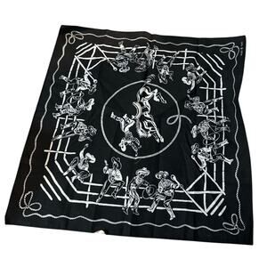Western Bandana, Black & White, Cowboy With Rope Accents, 21" x 21"